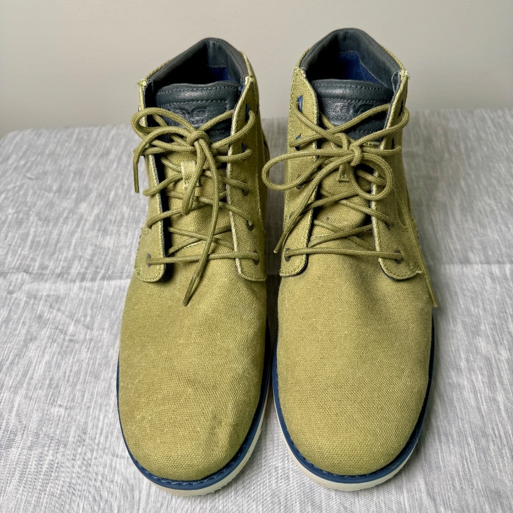 Teva Men's Canvas Chukka Boot Mens Size 12 Olive Green Blue Leather Trim Lace Up - Picture 2 of 8